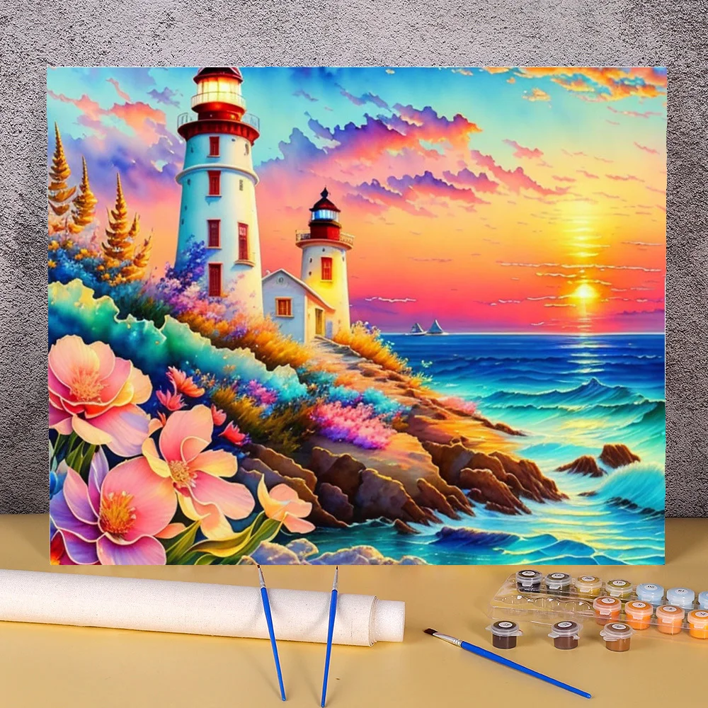 

Painting By Numbers Sunset Seascape Drawing On Canvas HandPainted Gift Picture With Number Figure Kits Home Decoration Wall Art