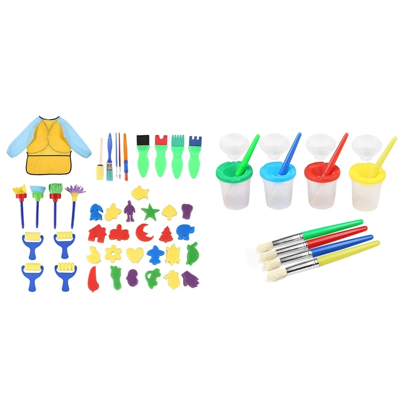4 Colors Spill-Proof Paint Bottles With Lids And 4 Pieces Brushes & 42 Pieces Sponge Drawing Shapes Paint Craft Brushes
4 Colors Spill-Proof Paint Bottles With Lids And 4 Pieces Brushes & 42 Pieces Sponge Drawing Shapes Paint Craft Brushes
