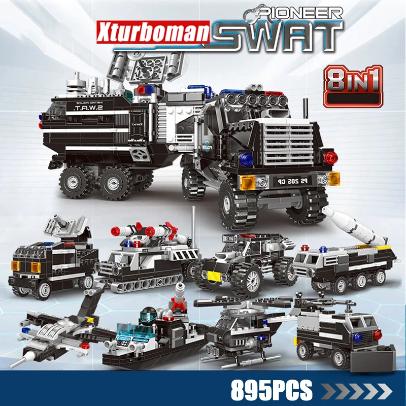 Idea city 8in1 Special police pioneer Off road command vehicle block swat figures fighter speedboat helicopter Armored car toys
Idea city 8in1 Special police pioneer Off road command vehicle block swat figures fighter speedboat helicopter Armored car toys