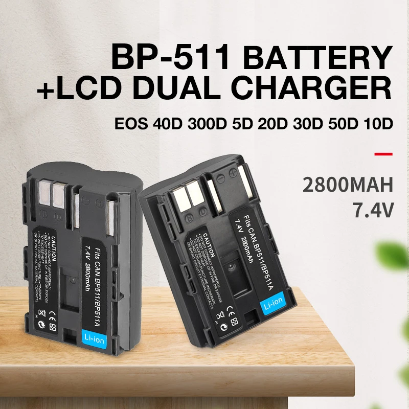 New 7.4v 2800mAh BP-511A BP-511 BP511 BP511A Battery + LCD USB Charger For Canon EOS 40D 300D 5D 20D 30D 50D 10D G6 L10K Camera
New 7.4v 2800mAh BP-511A BP-511 BP511 BP511A Battery + LCD USB Charger For Canon EOS 40D 300D 5D 20D 30D 50D 10D G6 L10K Camera