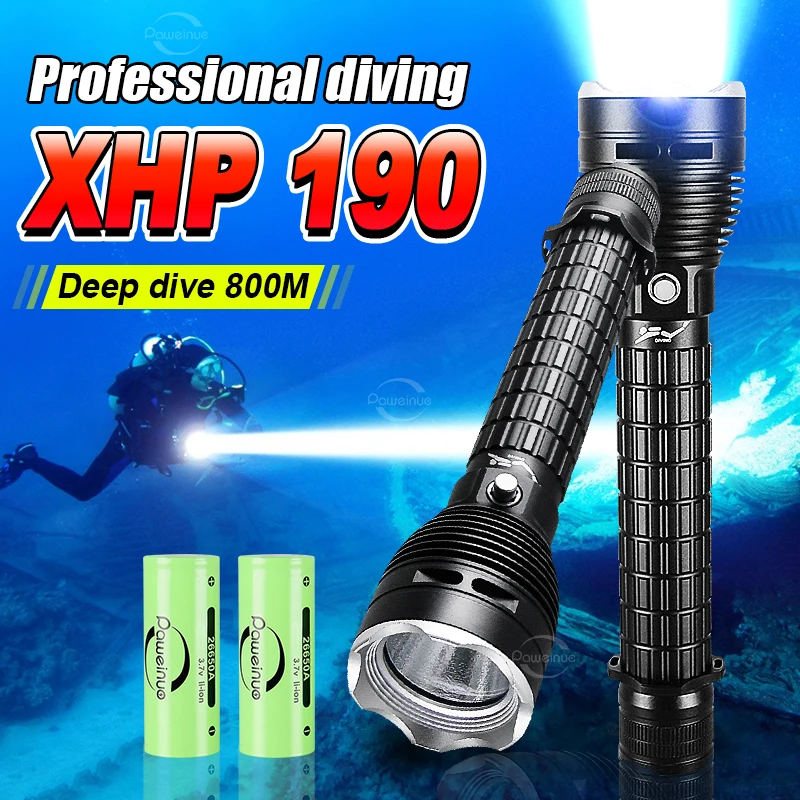 

Newest XHP190 Professional Diving Flashlight IPX8 Underwater Lamp High Power LED Flashlights Powerful Scuba Diving Torch Lantern