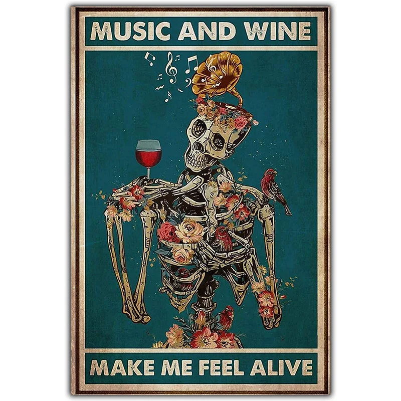 

Retro Art Funny Skeleton Skull Canvas Painting Fashion Personalized Slogan Bar Wall Art Poster Living Room Home Metal Tin Sign