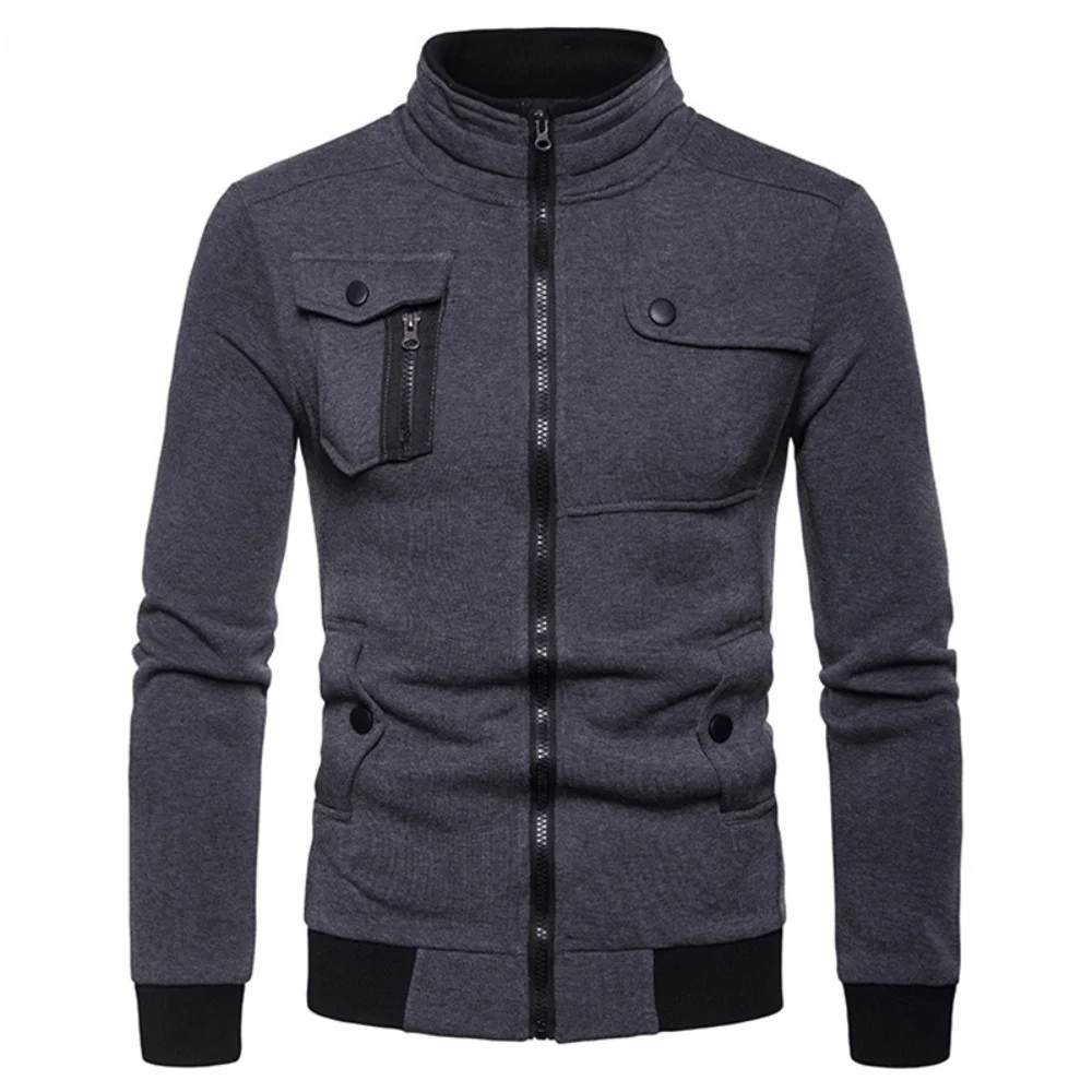 

2023 New Men's Jacket Stand Collar Slim Fit Cardigan Cozy Zip Coat Slant Pocket Jacket
