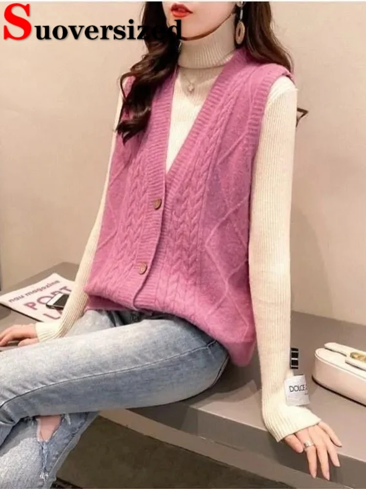 

Korean Knitwears Veste Loose Casual Knit Cardigan Sleeveless Chaleco New Sweater Waistcoat Fashion Women Spring Colete Jackets