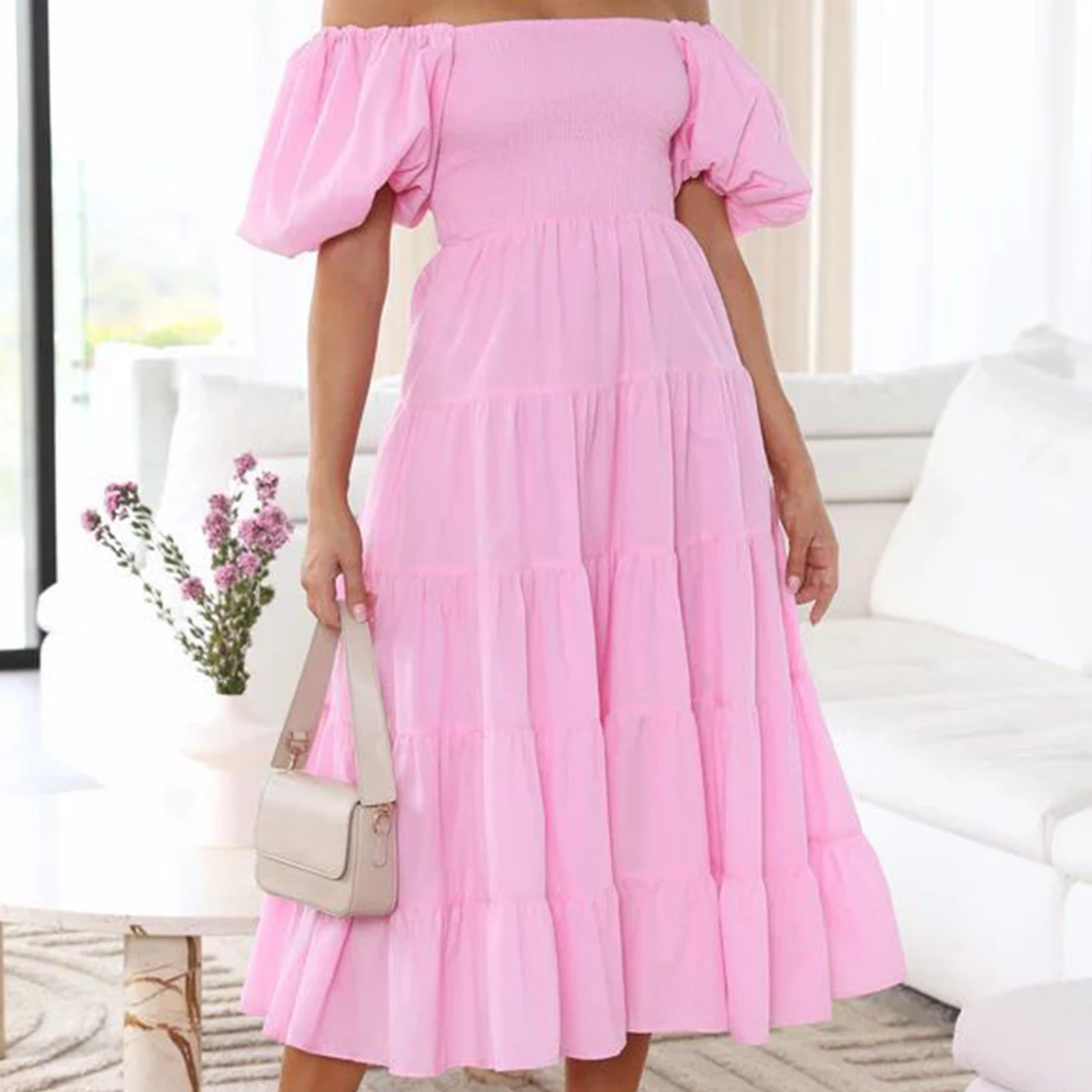 2023 Summer Elegant One Line Neck Long Dress Women Fashion Bubble Sleeve Off Shoulder Dress Casual Solid Loose Office Dresses
2023 Summer Elegant One Line Neck Long Dress Women Fashion Bubble Sleeve Off Shoulder Dress Casual Solid Loose Office Dresses
