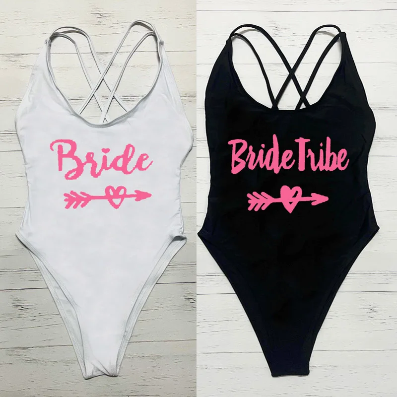 

Bride Tribe One Piece Swimsuit Sexy Padded Swimwear Women Bathing Suit High Cut Beachwear Backless Swimming Suit Lining Bikini