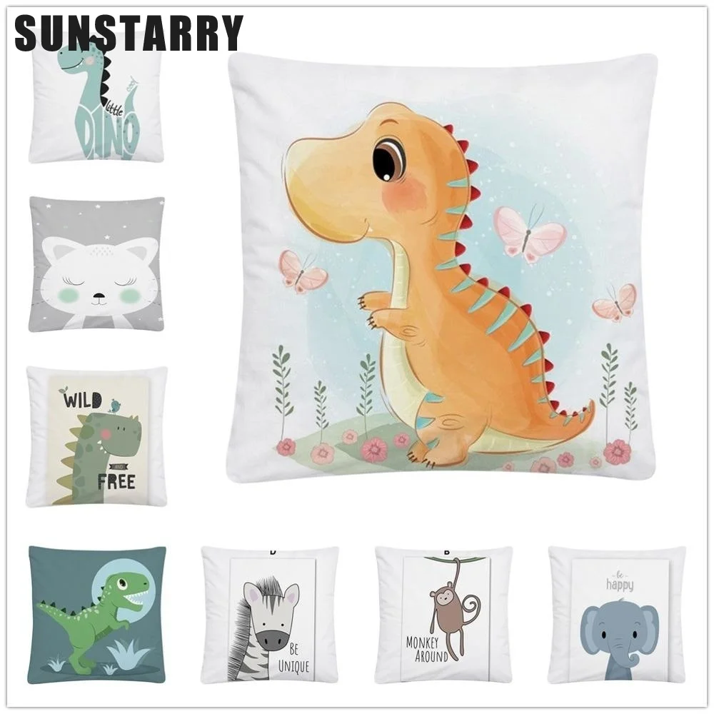 

Детский мягкий короткий плюшевый чехол для подушки с рисунком маленького динозавра, наволочка для дома, дивана, автомобиля, декоративный че...