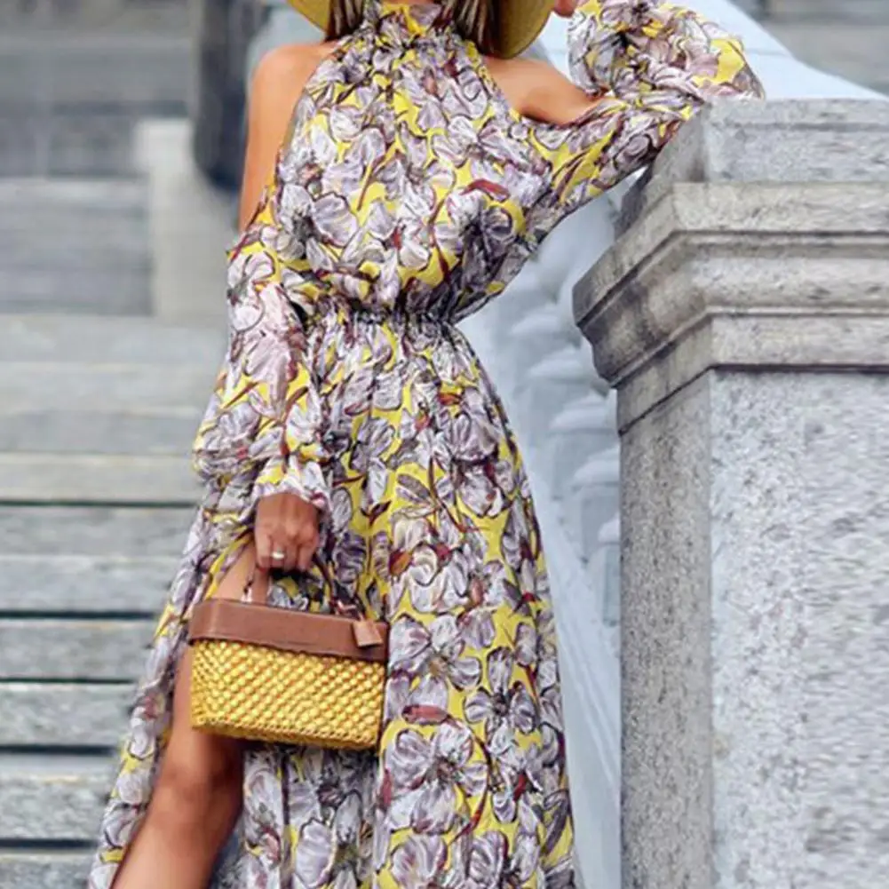 Halter Off Shoulder Raglan Sleeve Elastic Waist Tight Women Dress Floral Print Side Split Flowy Hem Beach Maxi Dress Club Wear
Halter Off Shoulder Raglan Sleeve Elastic Waist Tight Women Dress Floral Print Side Split Flowy Hem Beach Maxi Dress Club Wear