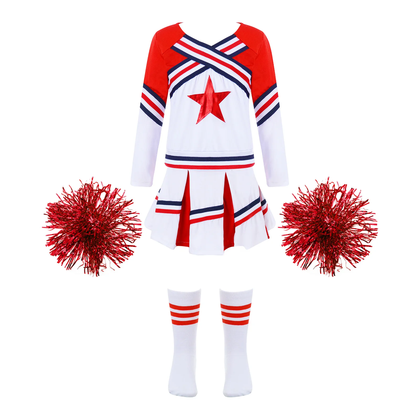 4PCS Kids Girls Long Sleeve Star Printed Tops with Skirt 1 Pair Socks And 2Pcs Flower Balls for Dance Cheerleading Competition
4PCS Kids Girls Long Sleeve Star Printed Tops with Skirt 1 Pair Socks And 2Pcs Flower Balls for Dance Cheerleading Competition