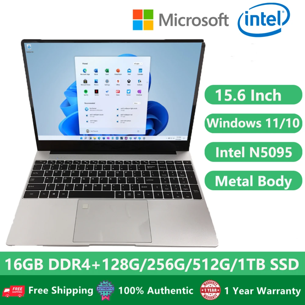 

Laptops Windows 10 office Gaming Metal Notebook 15.6" 11th Gen Intel N5095 16G RAM +1TB SSD WiFi Backlit Keyboard Ethernet RJ45