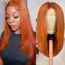 Nadula Ginger Layered Cut 13x4 Lace Front Wig With Butterfly Wolf Layered Cut Burnt Orange Straight Lace Frontal Wig For Women