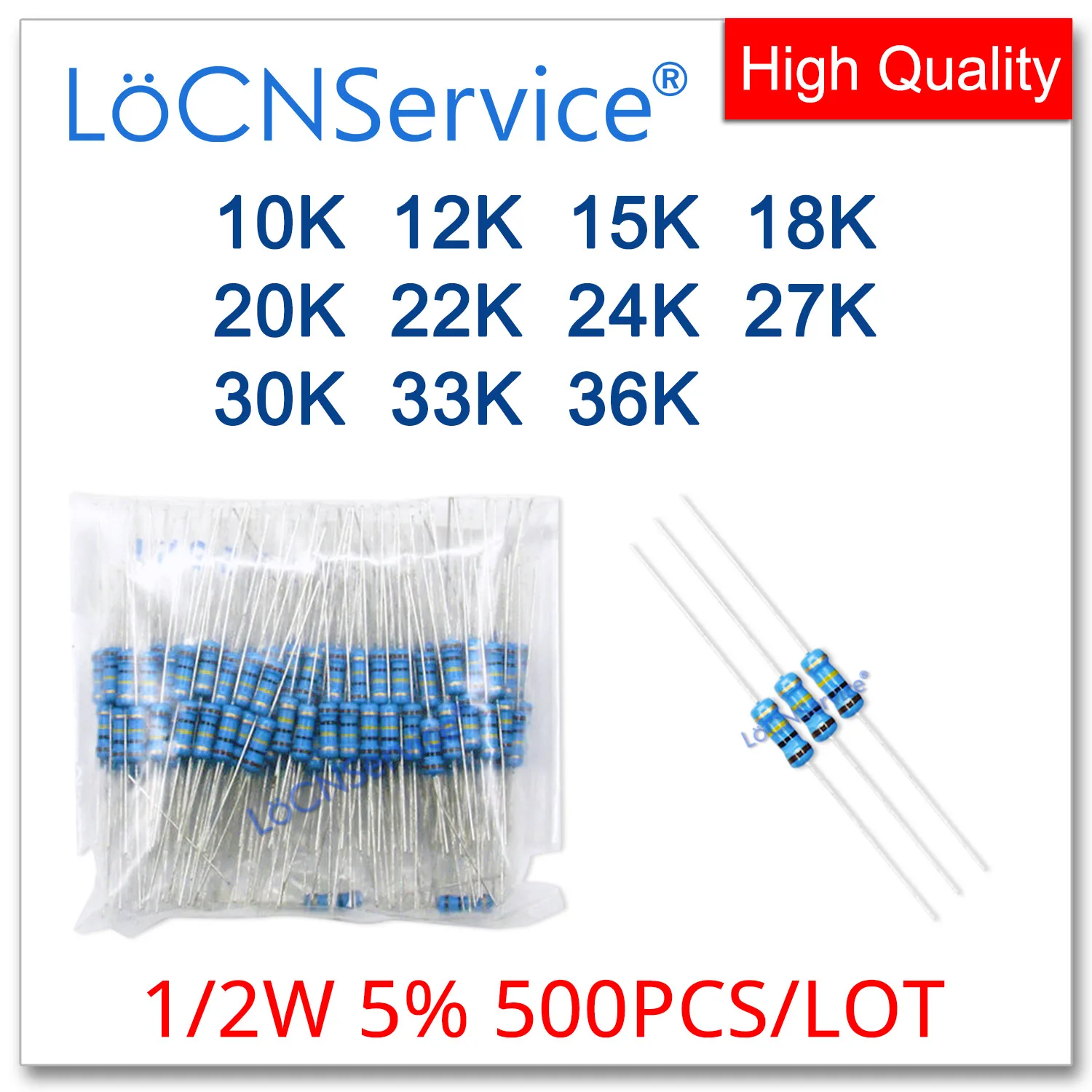 LoCNService 500PCS/LOT 5% 1/2W 10K 12K 15K 18K 20K 22K 24K 27K 30K 33K 36K 39K carbon film DIP OHM Resistor
LoCNService 500PCS/LOT 5% 1/2W 10K 12K 15K 18K 20K 22K 24K 27K 30K 33K 36K 39K carbon film DIP OHM Resistor