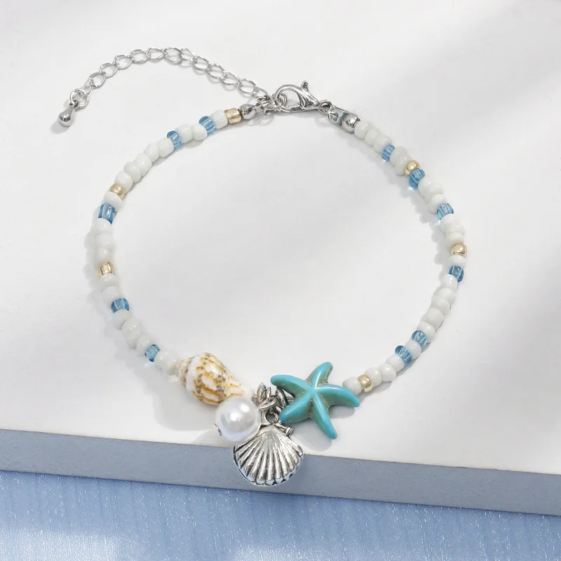 

Bohemian Turquoise Crystal Starfish Conch Pendant Shell Bracelet for Women 2023 Summer New Vintage Charm Beads Jewelry Gifts