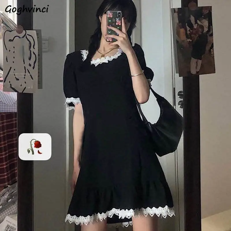 Black Square Collar Dress Women Preppy Style A-line Girlish Temperament Sweet Simple All-match Puff Sleeve Mini Ulzzang Summer 
Black Square Collar Dress Women Preppy Style A-line Girlish Temperament Sweet Simple All-match Puff Sleeve Mini Ulzzang Summer