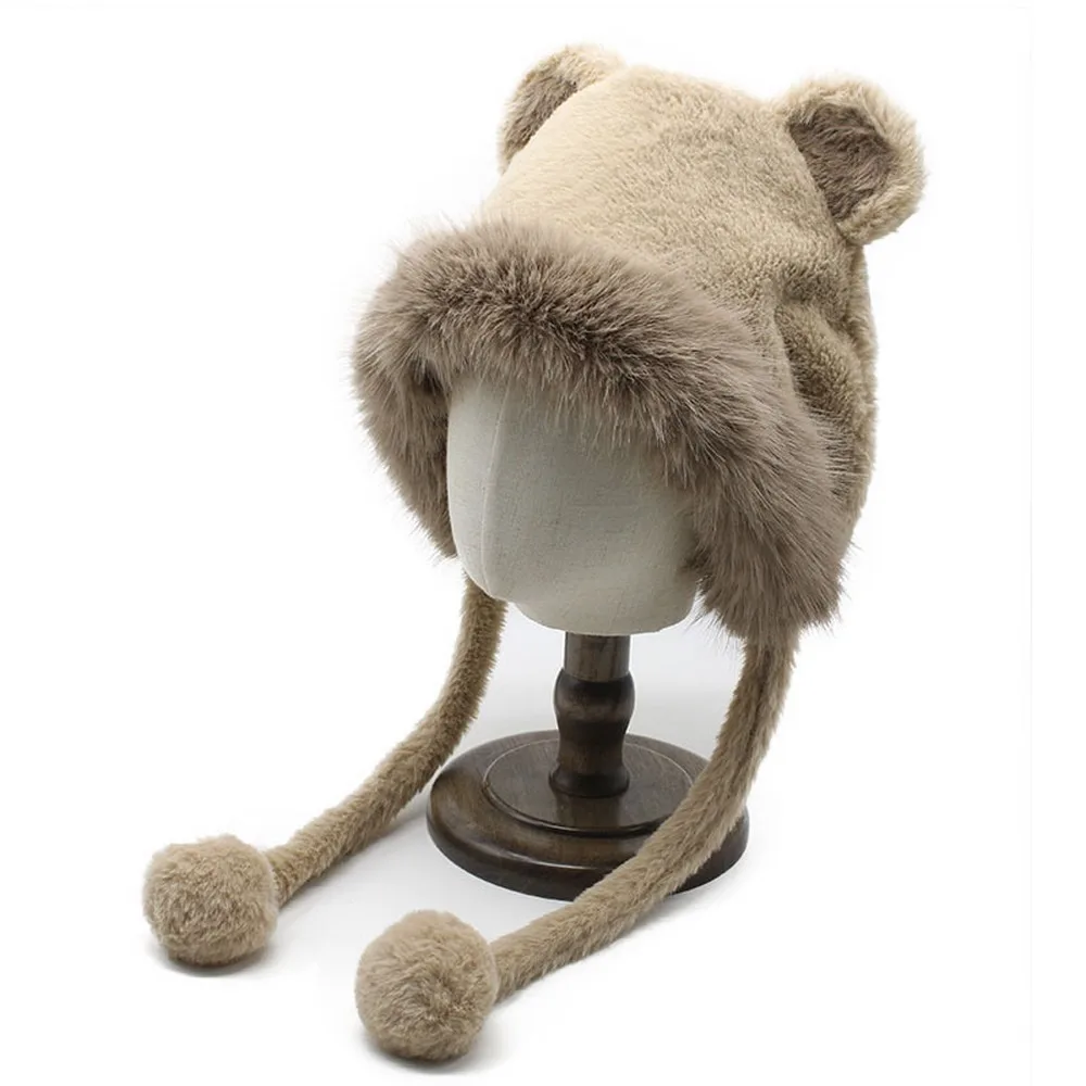 

Зимние женские шапки-бини в форме медведя, хеджирующая шапка из полиэстера, плюша, 56-58 см, милый стиль, сохраняет тепло, на открытом воздухе, WY0297
