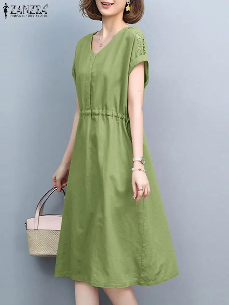 Women's Lace Patchwork Sundress ZANZEA Summer Solid Dress Short Sleeve V Neck Elegant Work Vestido Causal Drawstring Waist Robe
Women's Lace Patchwork Sundress ZANZEA Summer Solid Dress Short Sleeve V Neck Elegant Work Vestido Causal Drawstring Waist Robe