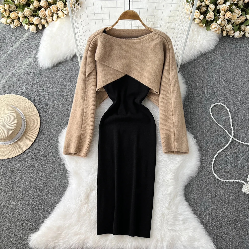 Fashion Suit Skirt Women's Casual Round Neck Half Knitted Blouse Two-piece Korean Style Halter Dress
Fashion Suit Skirt Women's Casual Round Neck Half Knitted Blouse Two-piece Korean Style Halter Dress