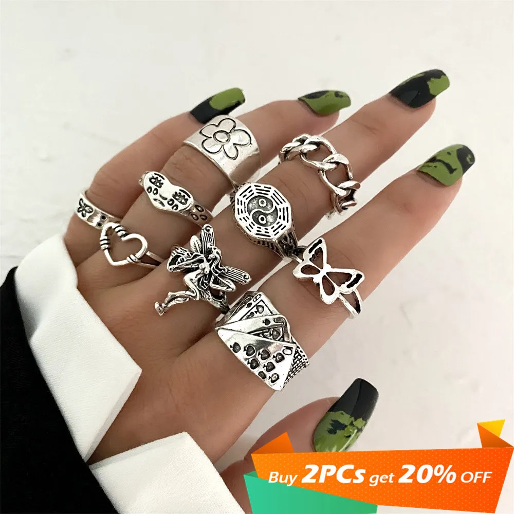 Punk Gothic Angel Fairy Rings Set for Women Men Retro Silver Color Plated Butterfly Heart Charm Finger Ring Jewelry
Punk Gothic Angel Fairy Rings Set for Women Men Retro Silver Color Plated Butterfly Heart Charm Finger Ring Jewelry
