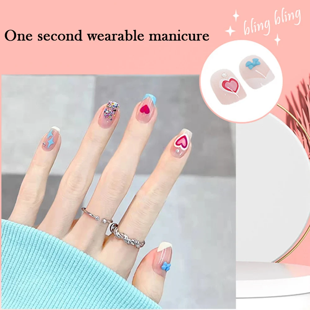 New 2021 Heart Print Fake Nail Sweet Style Short Paragraph Manicure Save Time False Nails Removable with Jelly Gel/Glue 24PCS
New 2021 Heart Print Fake Nail Sweet Style Short Paragraph Manicure Save Time False Nails Removable with Jelly Gel/Glue 24PCS
