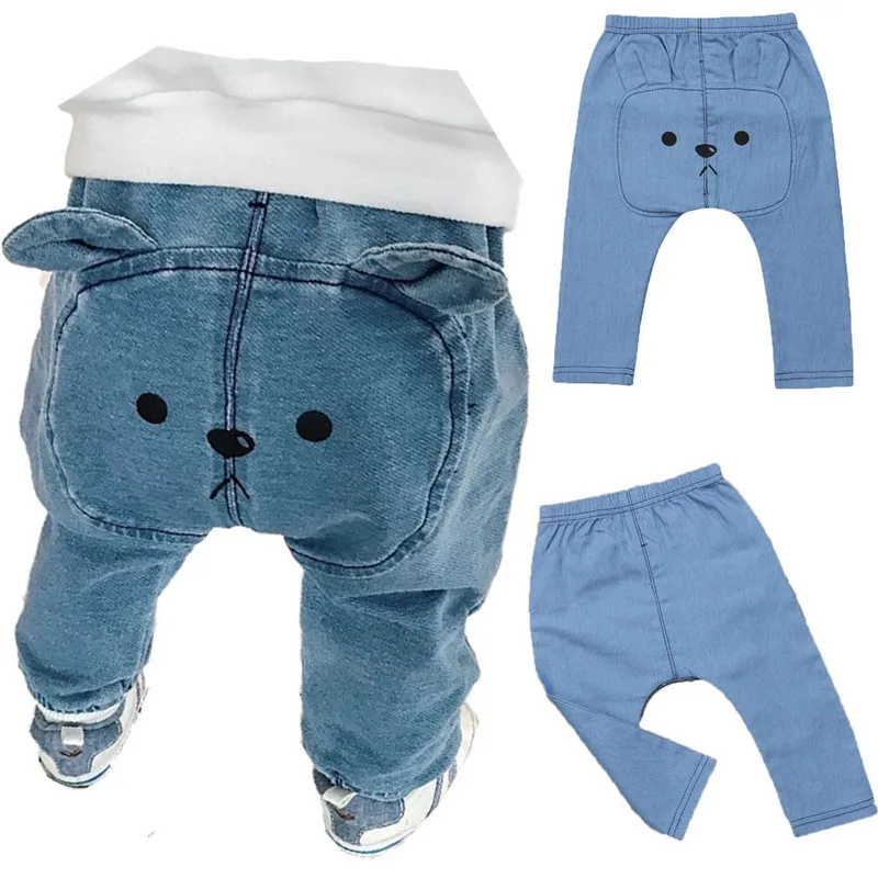 Синие джинсовые брюки для маленьких мальчиков джинсы шаровары с мультяшным