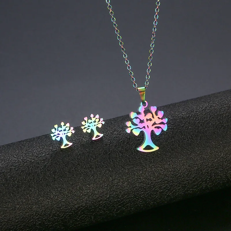 Stainless Steel Colorful Tree of Life Pendant Chain Necklace Stud Earring for Women Party Birthday Fashion Jewelry Set Gift
Stainless Steel Colorful Tree of Life Pendant Chain Necklace Stud Earring for Women Party Birthday Fashion Jewelry Set Gift