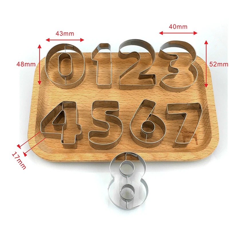 

9 шт. 0-8 Форма в виде цифр, форма для печенья, форма для выпечки из нержавеющей стали, кухонная форма для печенья 9 шт., форма для печенья TS1
