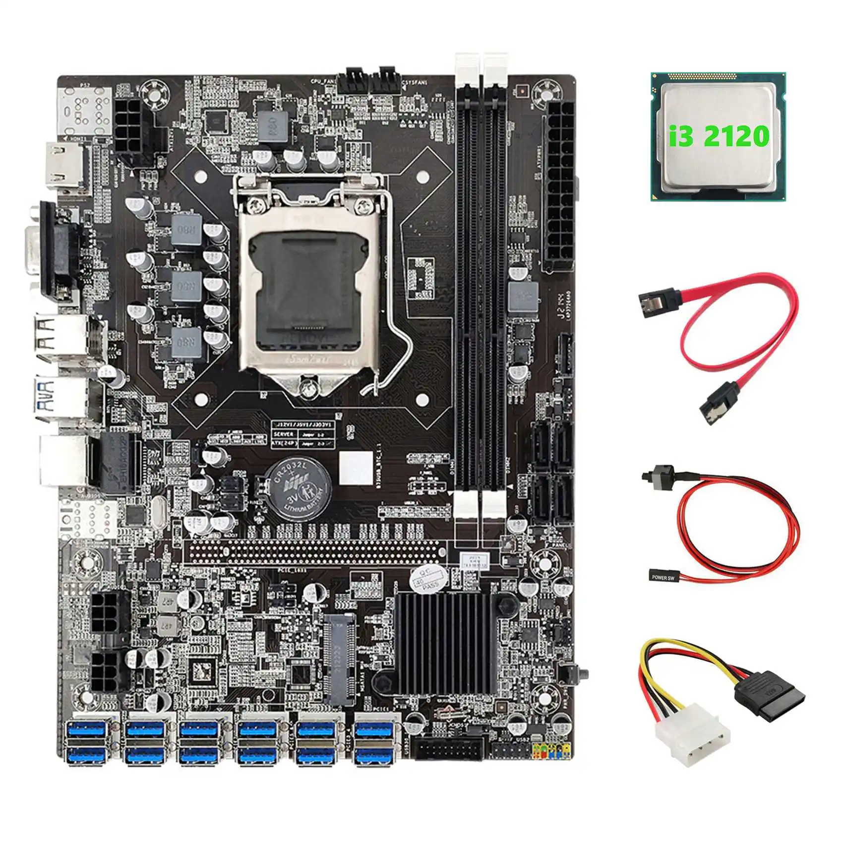 B75 ETH Miner Motherboard 12 PCIE to USB+I3 2120 CPU+4PIN IDE to SATA Cable+SATA Cable+Switch Cable LGA1155 Motherboard
B75 ETH Miner Motherboard 12 PCIE to USB+I3 2120 CPU+4PIN IDE to SATA Cable+SATA Cable+Switch Cable LGA1155 Motherboard