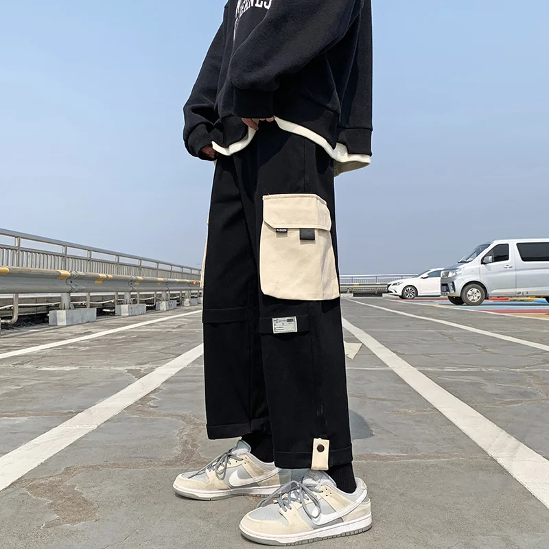 American retro stitching contrast color overalls men's high street CEC trend loose casual button hem wide leg pants
American retro stitching contrast color overalls men's high street CEC trend loose casual button hem wide leg pants