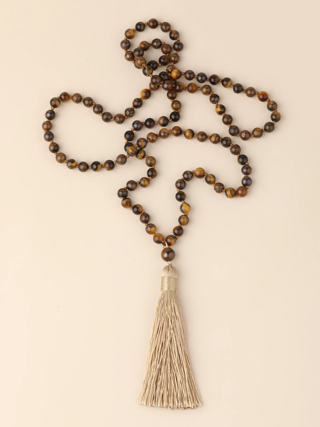 

Rttooas Mala Beads 108 Necklace Prayer Natural Stone Tiger Eye Japamala Beaded Tassel Knoted Meditation Yoga Spirit Jewelry
