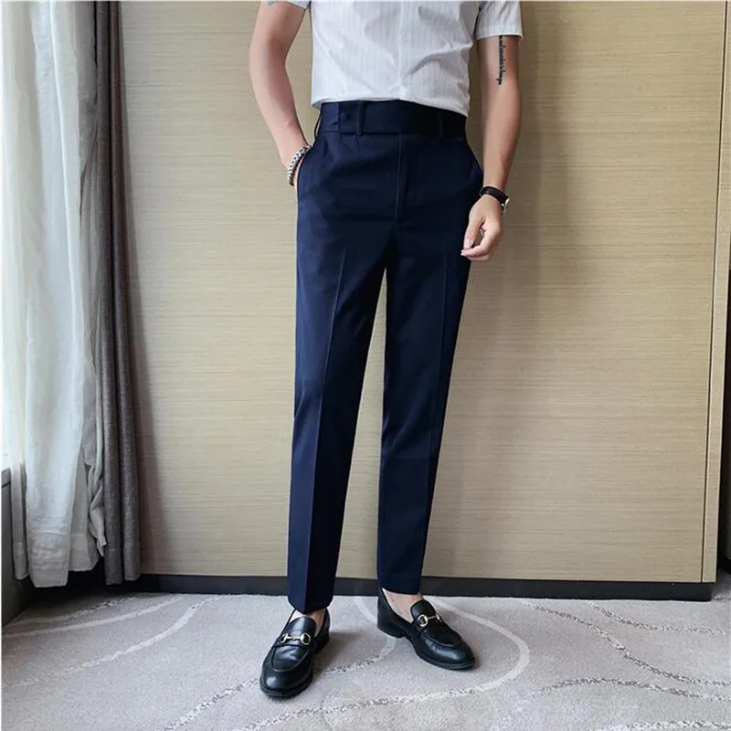

Мужские классические брюки, темно-синие облегающие деловые брюки, повседневные Формальные Брюки, Размер 29-36, для весны и лета, 2022