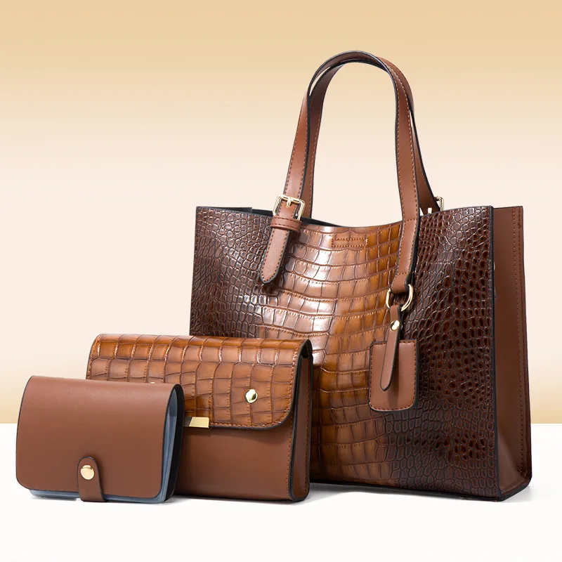 

New Fashion Tote Women's PU Bag Trendy Handbag Large Capacity Three Piece Set Crocodile Pattern Composite Bags Business Satchel