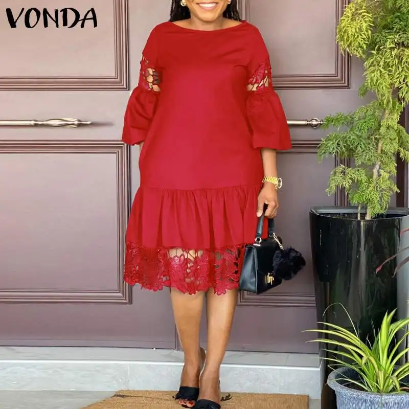 Women Dress 3 Colors VONDA 2022 Casual O Neck Flare Sleeve Dresses Lace Pleated Baggy Vestidos Lace Patchwork A-Lined Sundress
Women Dress 3 Colors VONDA 2022 Casual O Neck Flare Sleeve Dresses Lace Pleated Baggy Vestidos Lace Patchwork A-Lined Sundress