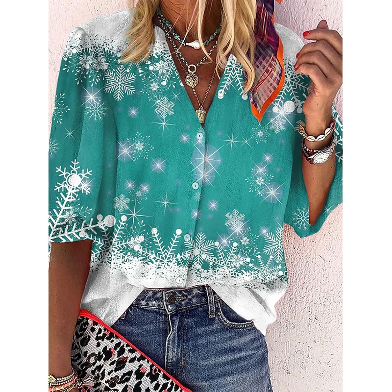 Autumn Loose Snowflake Print Women's Shirt Office Large Size Blouses Long Sleeve V Neck Tops Casual Ladies Daily Cardigan Blouse
Autumn Loose Snowflake Print Women's Shirt Office Large Size Blouses Long Sleeve V Neck Tops Casual Ladies Daily Cardigan Blouse