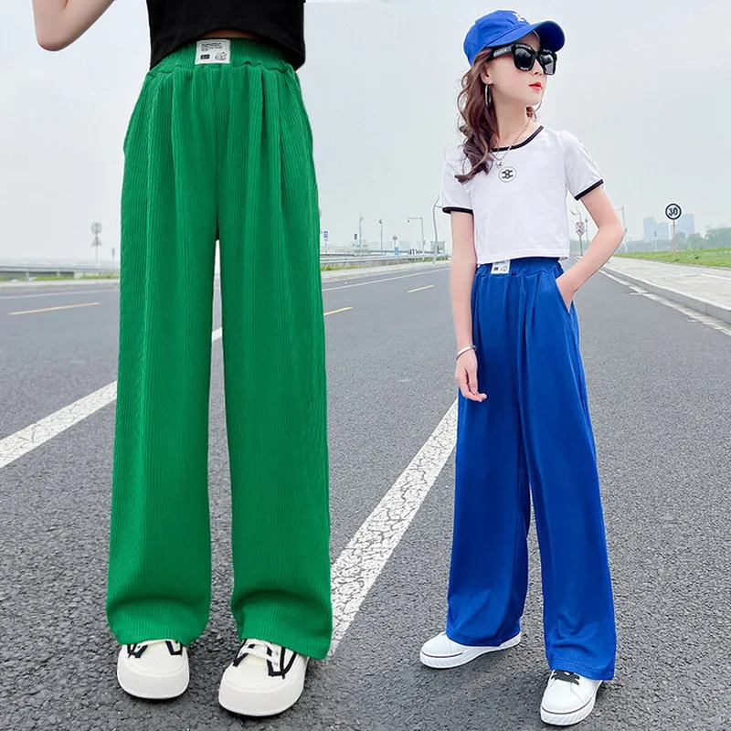 Kids Girls Ice Silk Long Solid Color Trousers 2023 Casual Summer Children Clothes High Elastic Waist Drawstring Wide Leg Pants
Kids Girls Ice Silk Long Solid Color Trousers 2023 Casual Summer Children Clothes High Elastic Waist Drawstring Wide Leg Pants