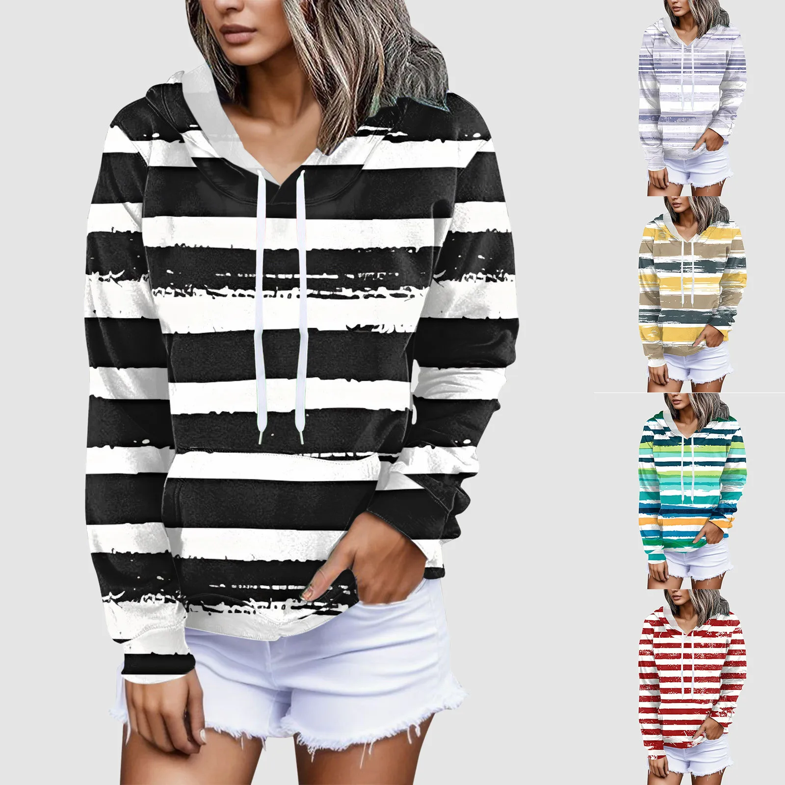 Women Fashion Sweatshirt Stripe Print Hoodie Long Sleeve Shirt Pullover Autumn Hoodie With Pocket Cold Weather Hoodies Women
Women Fashion Sweatshirt Stripe Print Hoodie Long Sleeve Shirt Pullover Autumn Hoodie With Pocket Cold Weather Hoodies Women