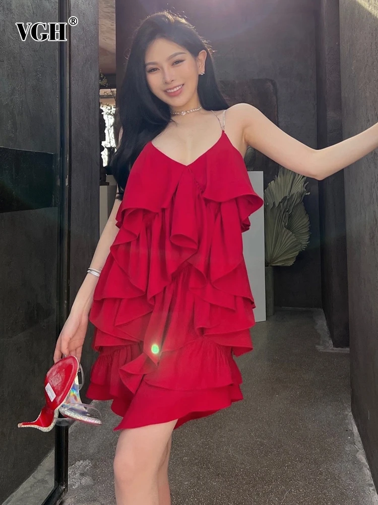 VGH Sexy Hot Mini Dress For Women V Neck Sleeveless Patchwork Ruffle Trim High Waist Sling Dresses Female Summer Fashion Clothes
VGH Sexy Hot Mini Dress For Women V Neck Sleeveless Patchwork Ruffle Trim High Waist Sling Dresses Female Summer Fashion Clothes
