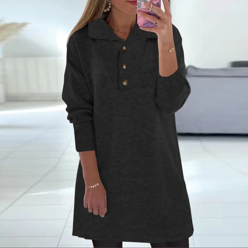 Women's Dresses Autumn and Winter New Solid Color Lapel Button Long-sleeved Casual Dresses Female
Women's Dresses Autumn and Winter New Solid Color Lapel Button Long-sleeved Casual Dresses Female