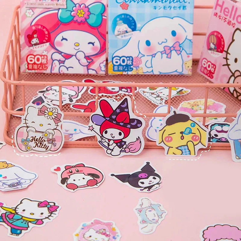 Стикеры Sanrio Hello Kitty Kuromi Cinnamoroll 60 шт./коробка декоративные водонепроницаемые