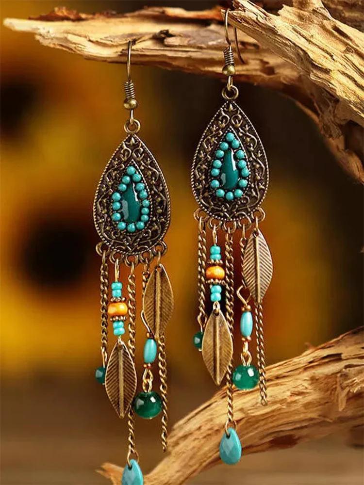 Vintage Bohemian Leaf Bead Tassel Water-Drop Shaped Earrings for Women Ethnic Long Tassel Earrings Female Jewelry
Vintage Bohemian Leaf Bead Tassel Water-Drop Shaped Earrings for Women Ethnic Long Tassel Earrings Female Jewelry