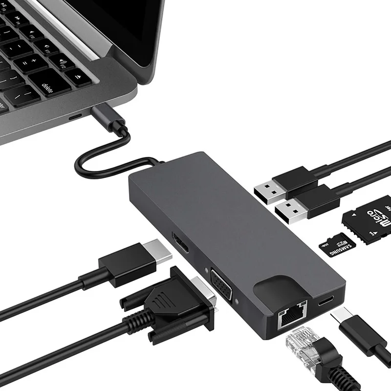 8-in-1 Docking Station Type-c To HDMI+VAG Gigabit RJ45+USB3.0HUB Branch Card Reader Hub
8-in-1 Docking Station Type-c To HDMI+VAG Gigabit RJ45+USB3.0HUB Branch Card Reader Hub