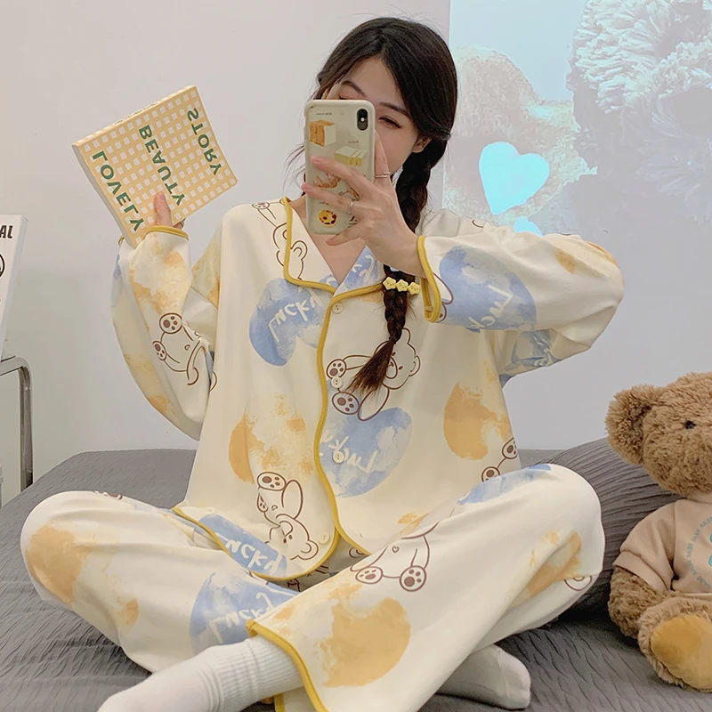 Korean Women Pajama Set Clothes Autumn Long Sleeve Adult Sleepwear Cartoon Bear Print Pyjama Girl Homewear Pijama Suit Loungewea
Korean Women Pajama Set Clothes Autumn Long Sleeve Adult Sleepwear Cartoon Bear Print Pyjama Girl Homewear Pijama Suit Loungewea