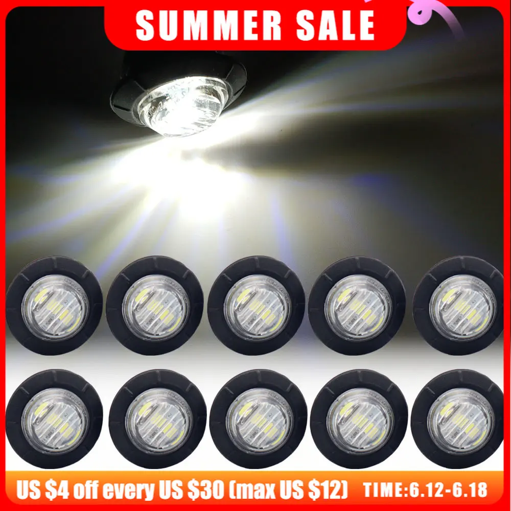 10pcs Waterproof 12V 3LED 3/4" Trailer Side Marker Lights Front Rear Trucks Clearance Lights Lamp White Round
10pcs Waterproof 12V 3LED 3/4" Trailer Side Marker Lights Front Rear Trucks Clearance Lights Lamp White Round