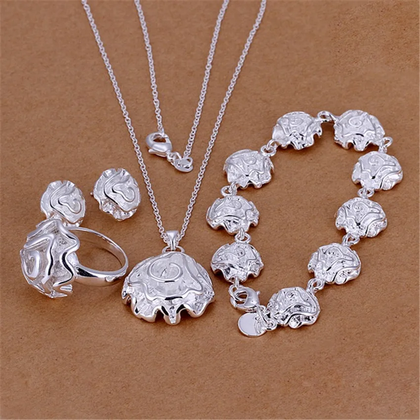 Hot 925 Sterling Silverr set rings Bracelets necklaces earrings stud Jewelry for women Rose flower Pendant Fashion Party gifts
Hot 925 Sterling Silverr set rings Bracelets necklaces earrings stud Jewelry for women Rose flower Pendant Fashion Party gifts
