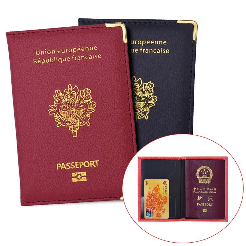 

France PU Leather Passport Covers Men Wallet Women Passports Case Document Bag Bank Card Holder Travel Accessories