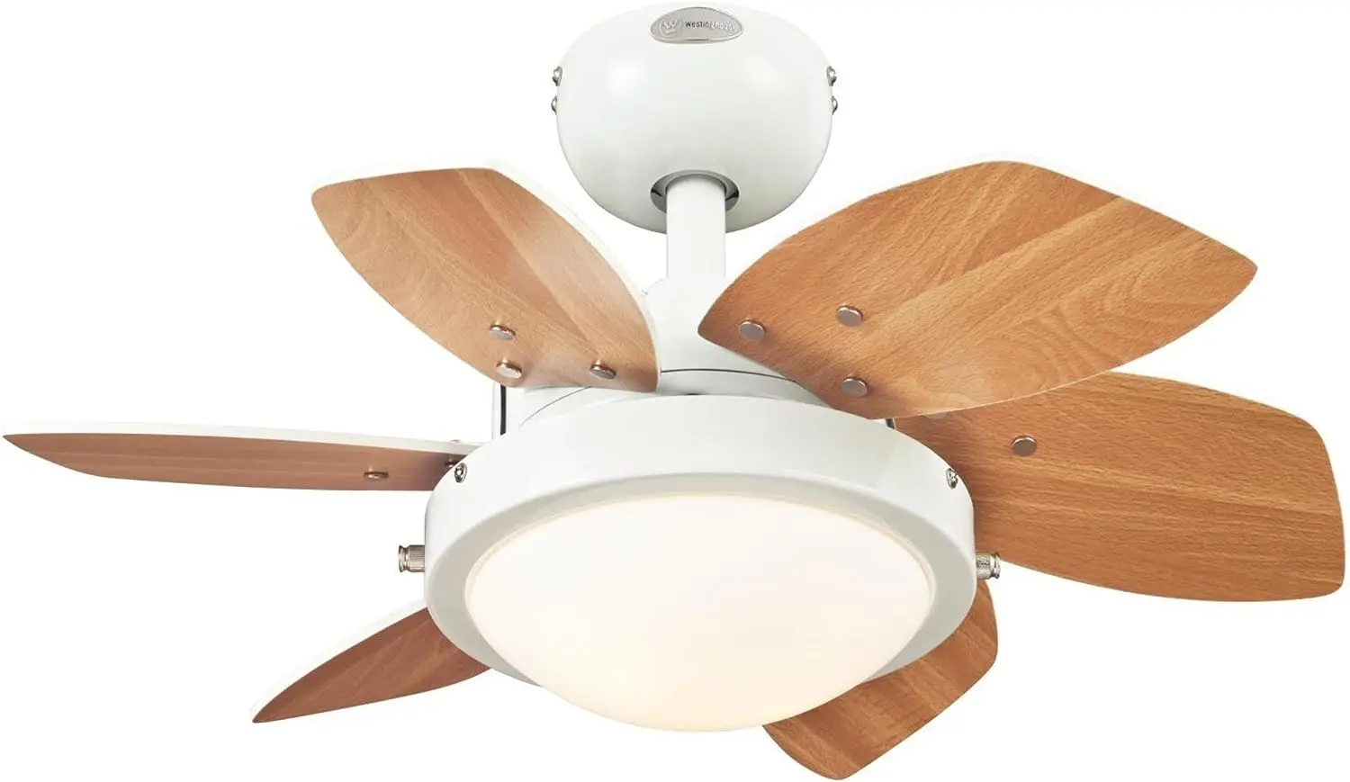 24-Inch Indoor Ceiling Fan with Dimmable LED Light Fixture 6 White Finish with Reversible Beech Blades, Opal Frosted Glass
24-Inch Indoor Ceiling Fan with Dimmable LED Light Fixture 6 White Finish with Reversible Beech Blades, Opal Frosted Glass