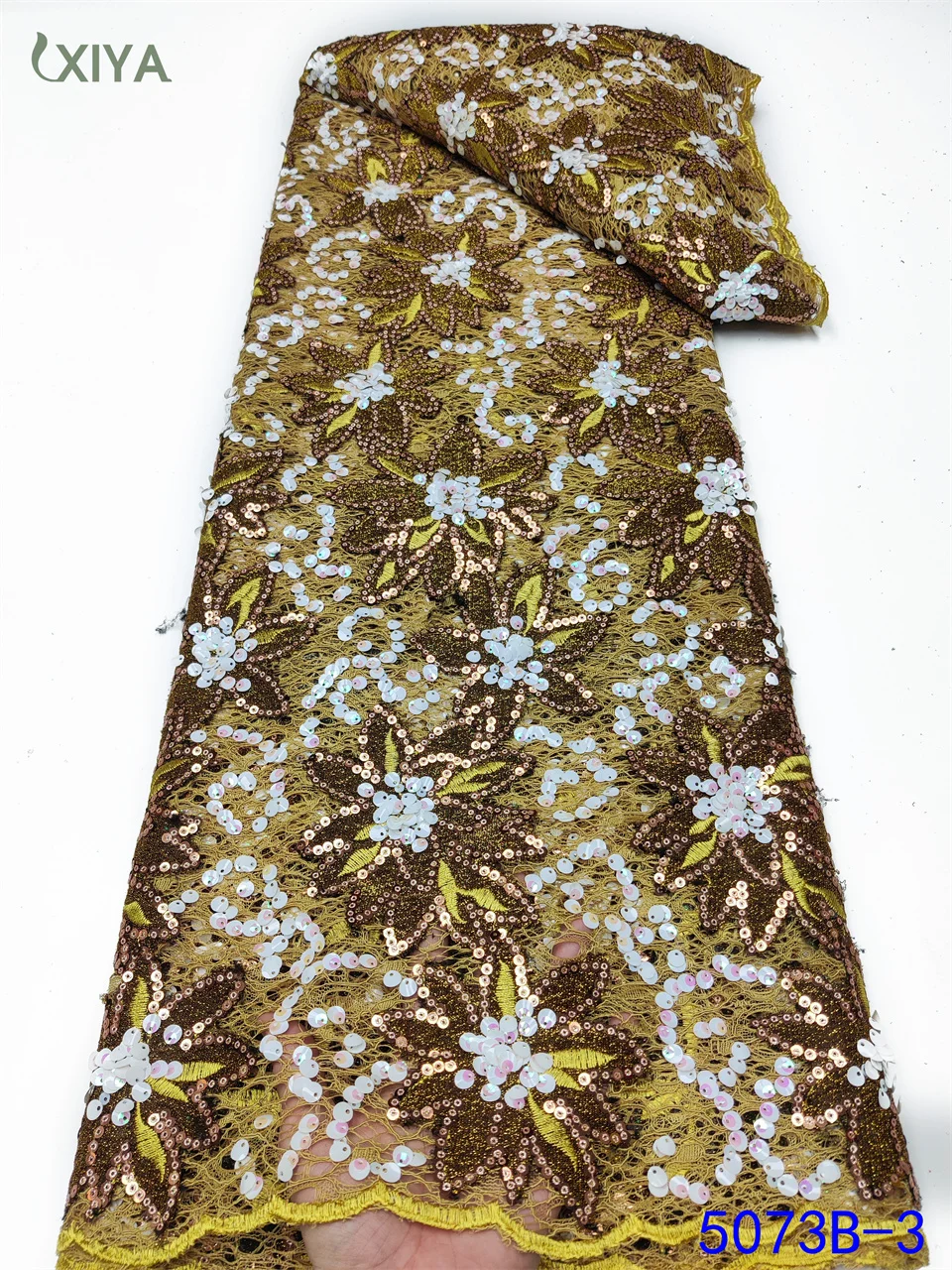 XIYA LACE Latest African Lace Fabric High Quality Sequins Lace Fabric Embroidery Nigerian French Mesh Lace for Sewing APW5073B
XIYA LACE Latest African Lace Fabric High Quality Sequins Lace Fabric Embroidery Nigerian French Mesh Lace for Sewing APW5073B