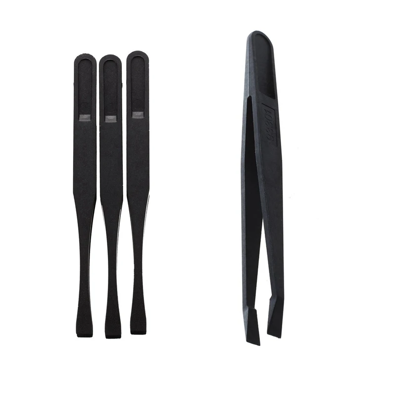 4 Pcs Tweezers: 3 Pcs 115Mm Long Flat Tip Black Tweezers & 1 Pcs Manual Tool Plastic Flat Tip Anti-Static Tweezers
4 Pcs Tweezers: 3 Pcs 115Mm Long Flat Tip Black Tweezers & 1 Pcs Manual Tool Plastic Flat Tip Anti-Static Tweezers
