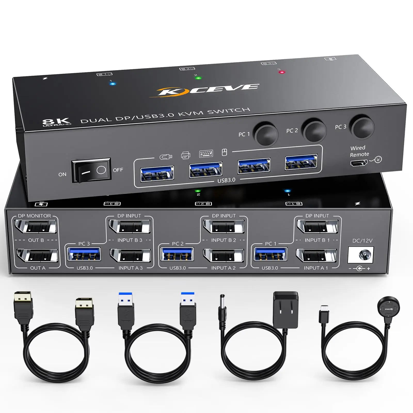 KVM-переключатель KCEVE 3 компьютера 2 монитора 8K двойной монитор Displayport USB 3.0 для