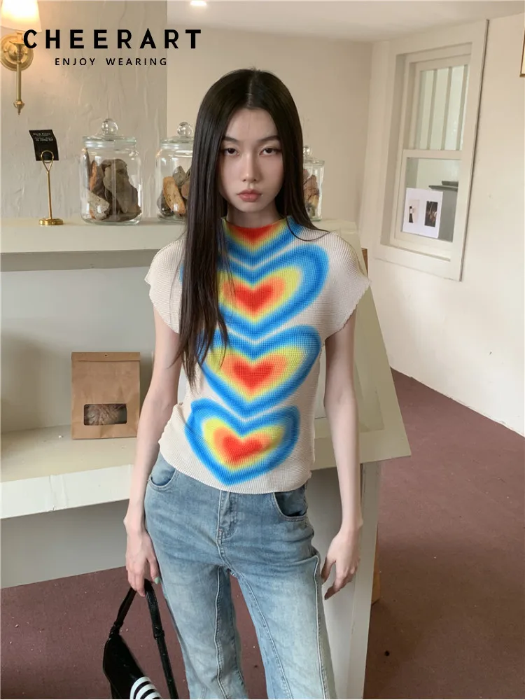 CHEERART Cyber Y2k короткие футболки с рисунком сердца, модный дизайнерский Топ для женщин 2023, милые летние топы с высоким воротником, белая футболка
CHEERART Cyber Y2k короткие футболки с рисунком сердца, модный дизайнерский Топ для женщин 2023, милые летние топы с высоким воротником, белая футболка