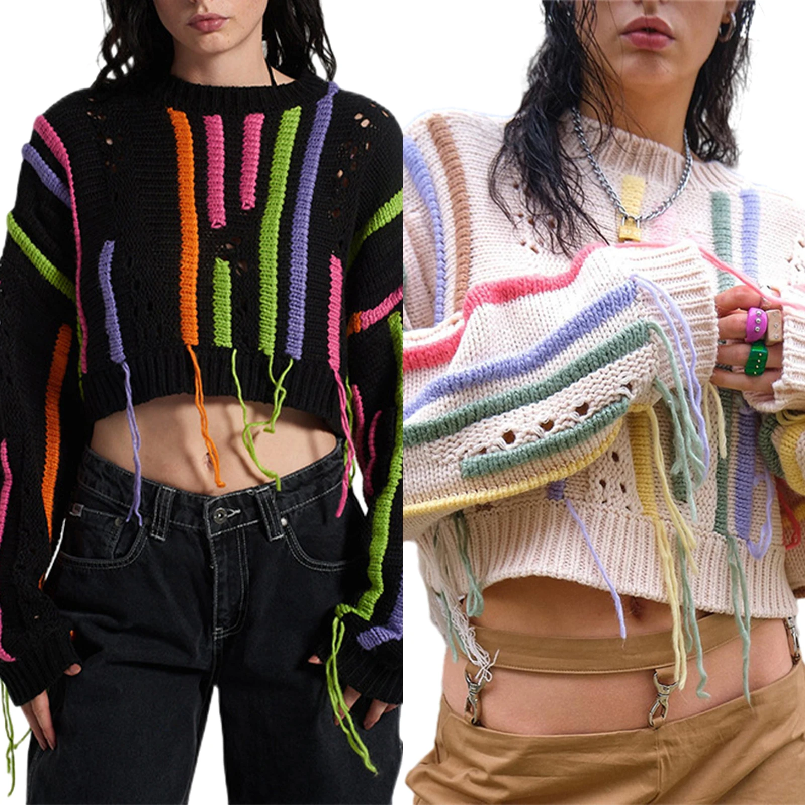 Women Rainbow Crop Sweater Hollow Out Long Sleeve Sweater Casual Crochet Loose Jumper Colorful Striped Sweater Chic Jumper Tops
Women Rainbow Crop Sweater Hollow Out Long Sleeve Sweater Casual Crochet Loose Jumper Colorful Striped Sweater Chic Jumper Tops